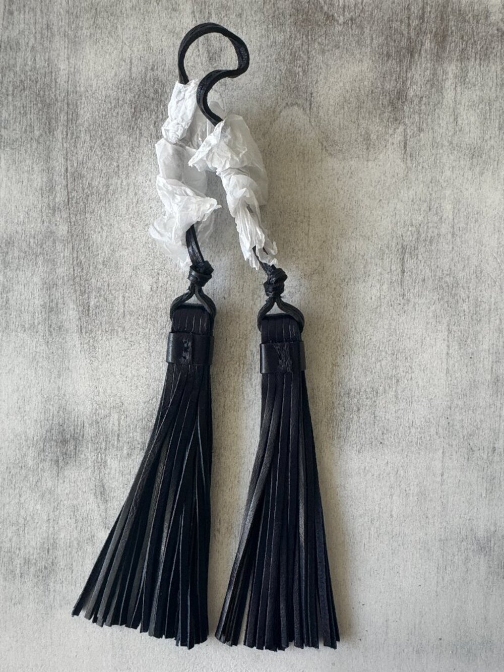 Patricia Nash Genuine Leather Double Tassel Handbag Charm Navy Blue